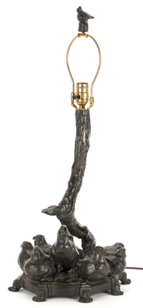 Lot 608: Bronze Lamp, Noontime Covey