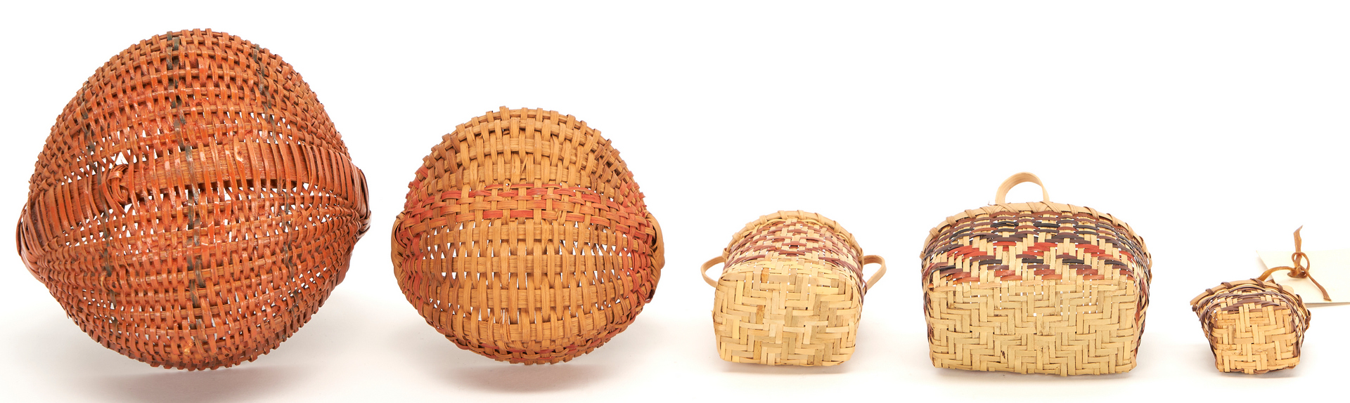 Lot 623: Ten (10) Miniature Baskets, Cherokee Rivercane & White Oak Plus 2 Buttocks Form