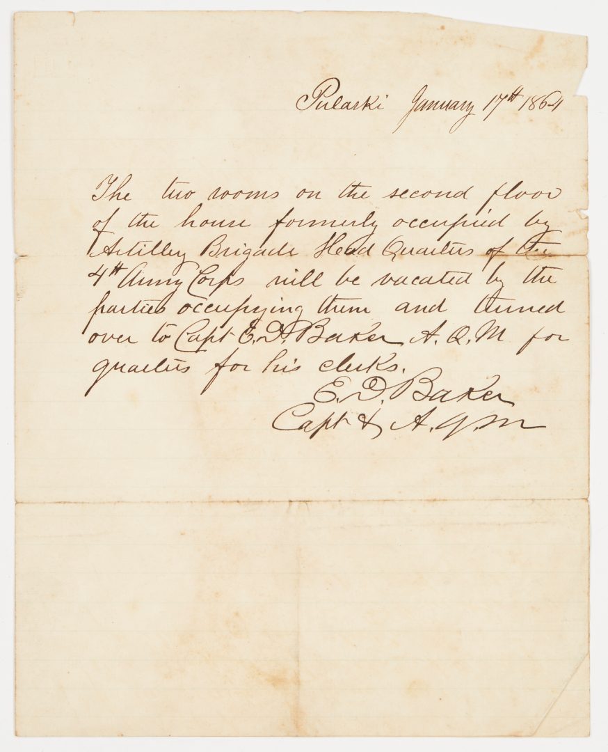 Lot 651: Civil War Archive, incl. Gen. Bate on Death of Polk, Capture of Nashville