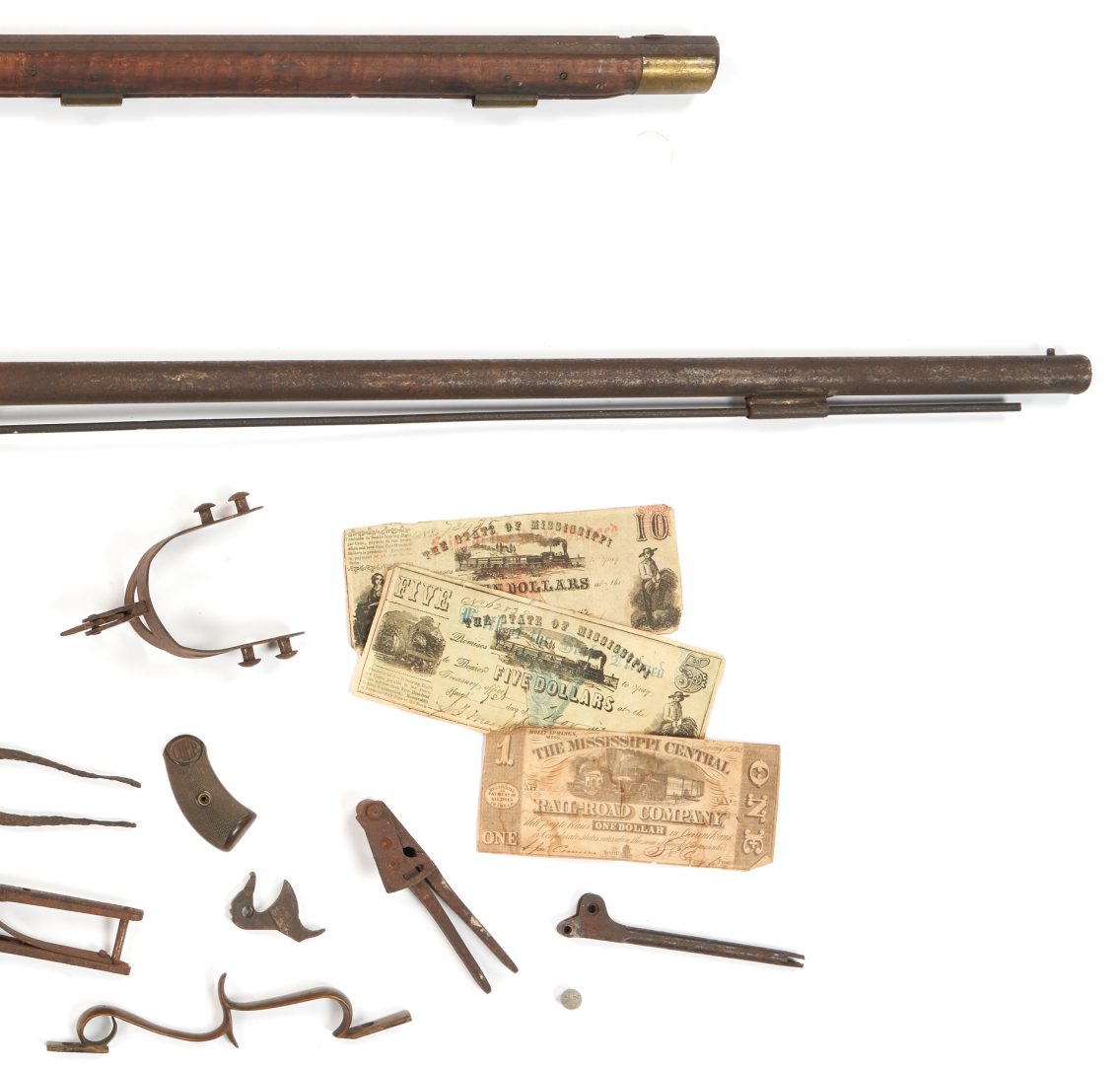 Lot 657: 18 Civil War Items, incl. Relic Rifles, 3 MS CSA Currency Notes