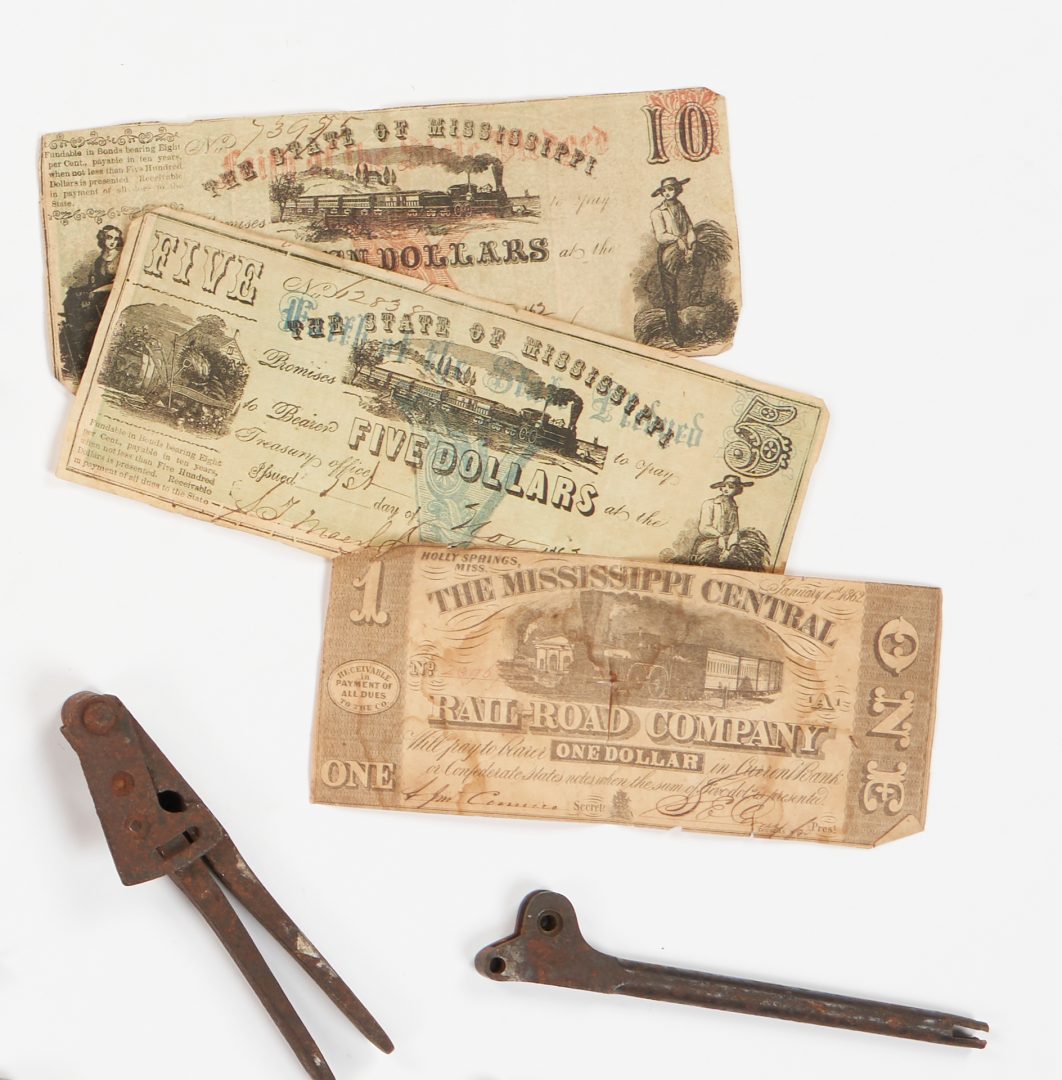 Lot 657: 18 Civil War Items, incl. Relic Rifles, 3 MS CSA Currency Notes