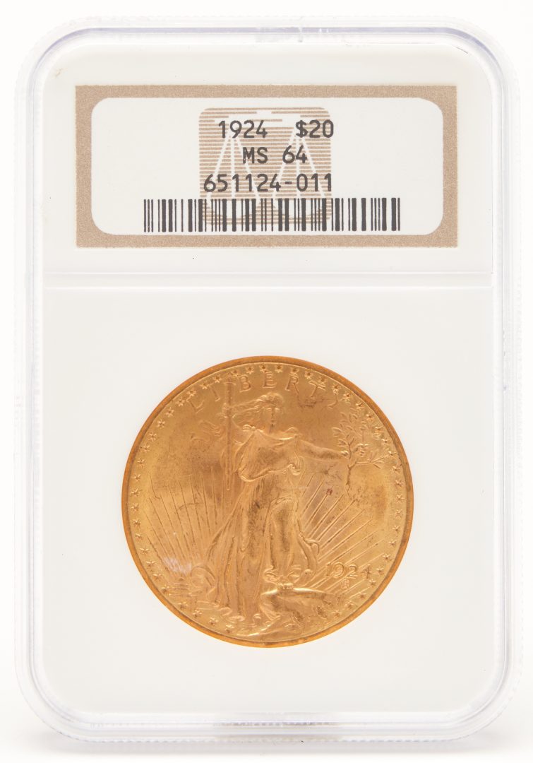 Lot 706: 1924 $20 Saint-Gaudens Double Gold Eagle Coin, MS 64