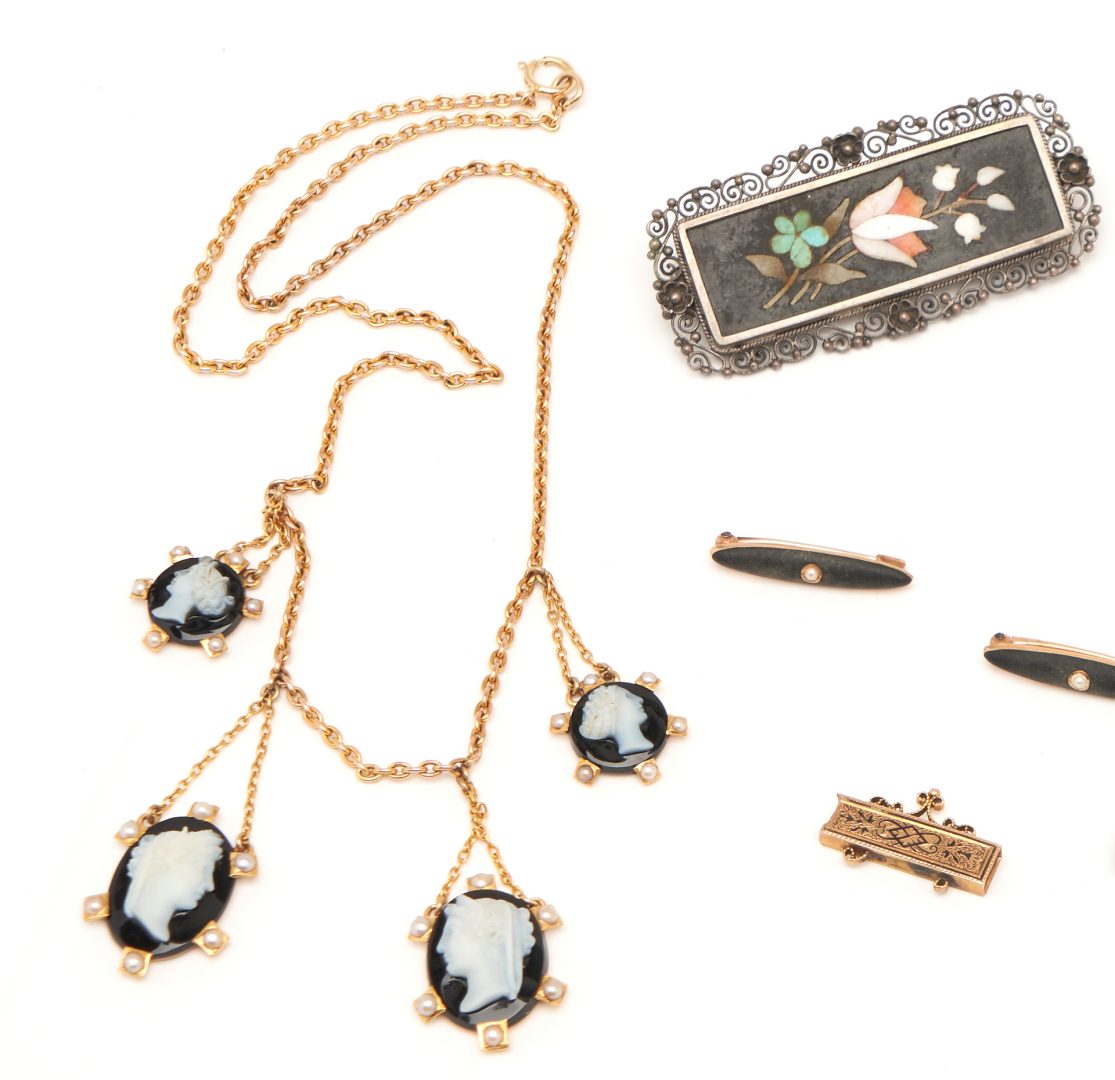 Lot 727: 15 Pcs. Victorian Jewelry incl. Mourning, Cameo, Micromosaic