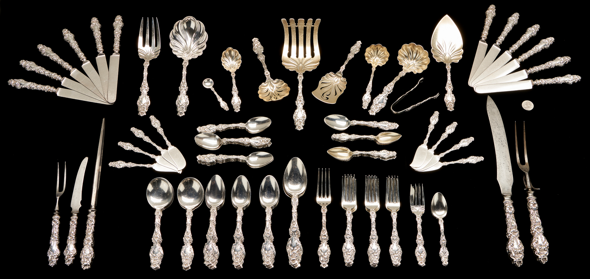 Lot 74: 94 Pcs. Whiting Lily Sterling Silver Flatware