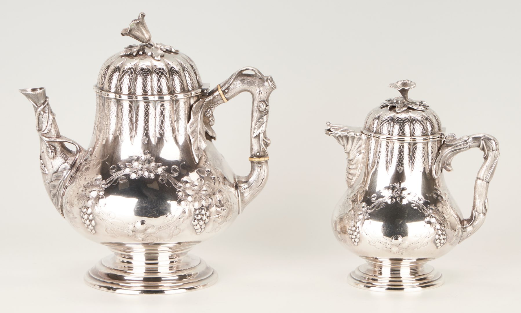 Lot 76: Early Gorham Coin Silver Tea Set, 3 Pieces