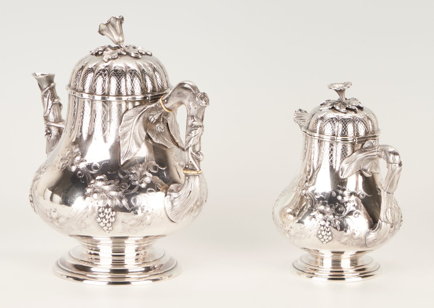 Lot 76: Early Gorham Coin Silver Tea Set, 3 Pieces