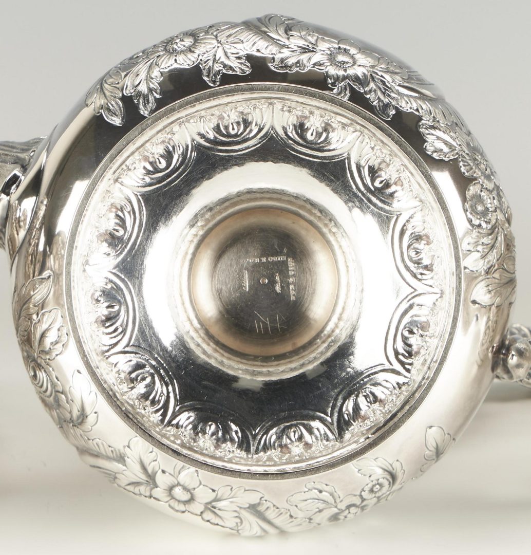 Lot 79: Alexander Morin Coin Silver Tea Set, KY Civil War Interest, 7 items