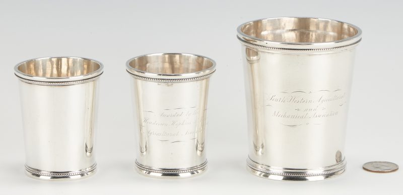 Lot 85: 3 Kitts Coin Silver Julep Cups, incl. Agricultural