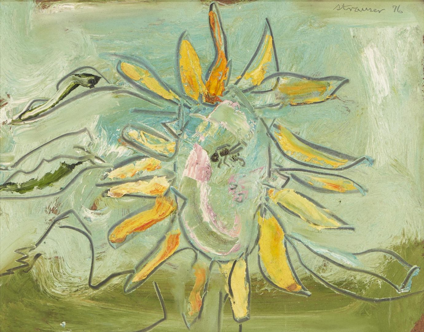Lot 907: Sterling Strauser O/B Sunflower Painting