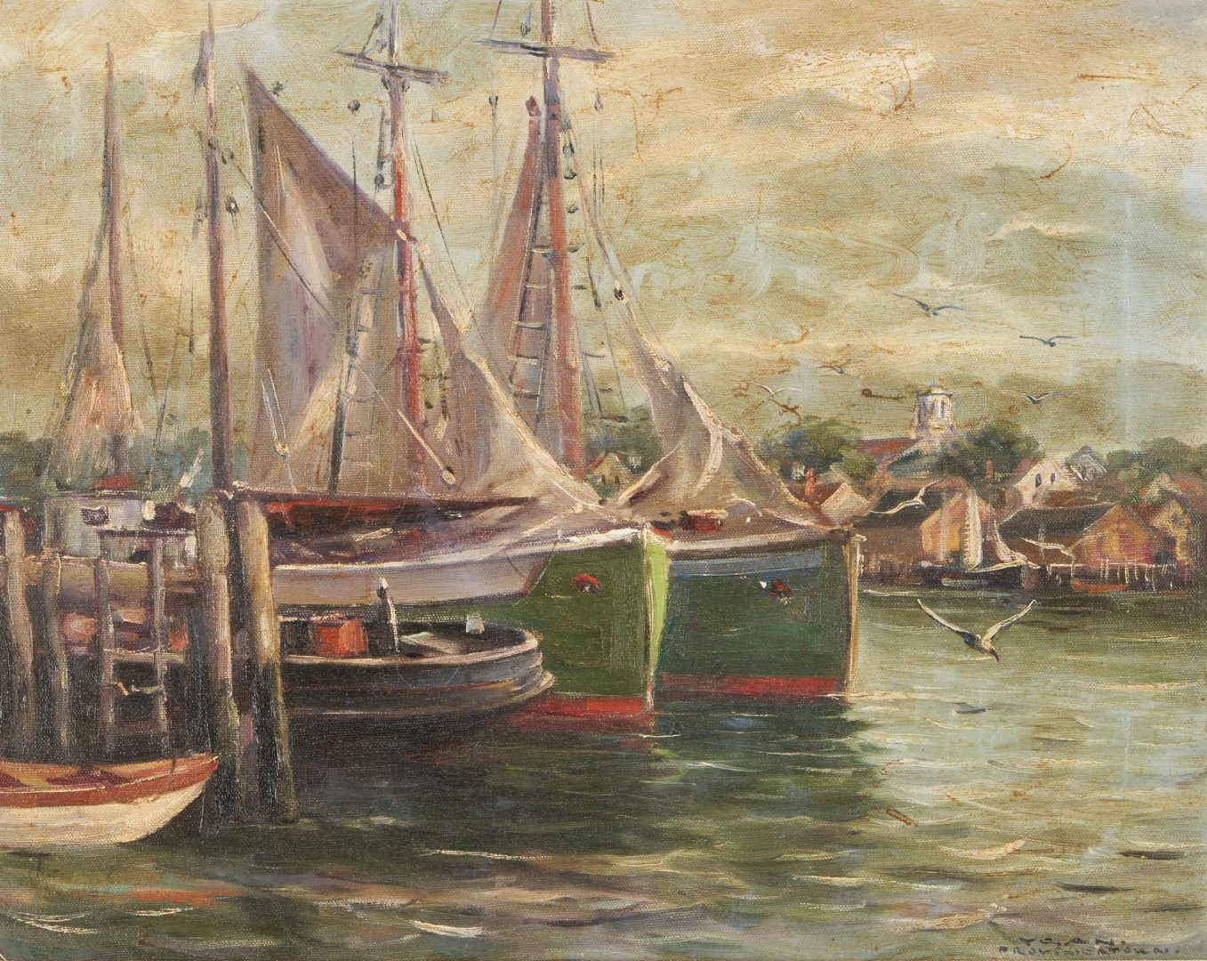 Lot 919: Laszlo De Nagy O/C Harbor Scene Painting, Provincetown