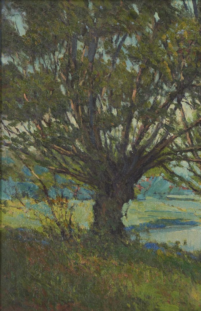 Lot 920: Louis Frederick Berneker O/C Painting, Trees by a Shore
