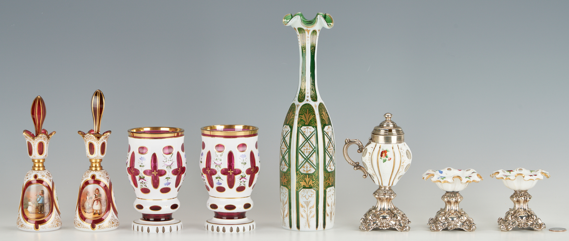 Lot 968: 10 Decorative Enamel & Cased Glass Items