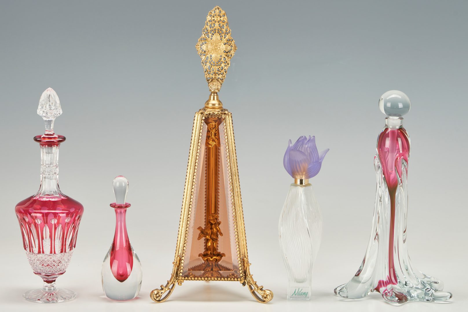 Lot 970: 25 Perfume Bottles, incl. Lalique, Saint Louis, Bohemian
