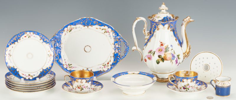 Lot 974: Martha Ready Morgan's Old Paris Porcelain Tea Set, 14 pcs.