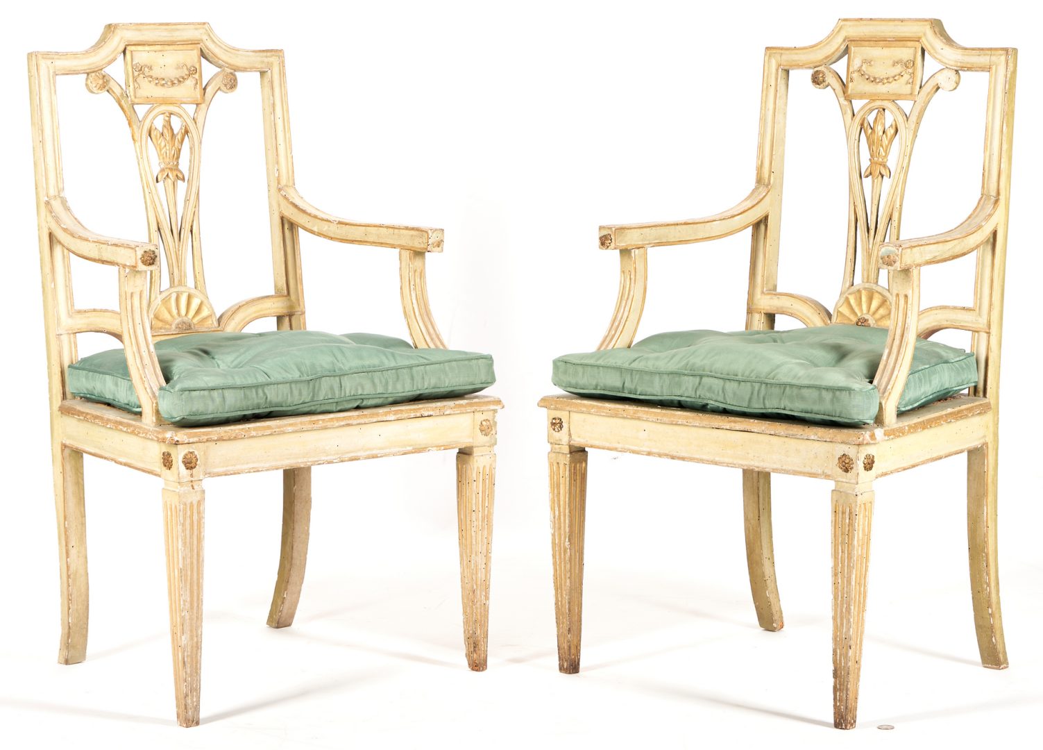 Lot 994: Pair of Continental Neoclassical Painted Armchairs