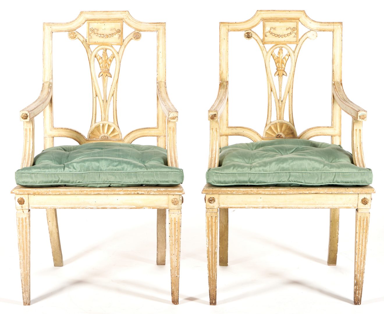 Lot 994: Pair of Continental Neoclassical Painted Armchairs