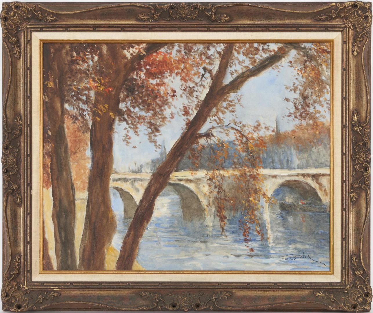 Lot 100: Pal Fried O/C Paris Landscape w/ Bridge, Pont Neuf
