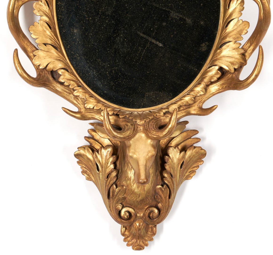 Lot 134: Pr. Giltwood Carved Deer Head Mirrors