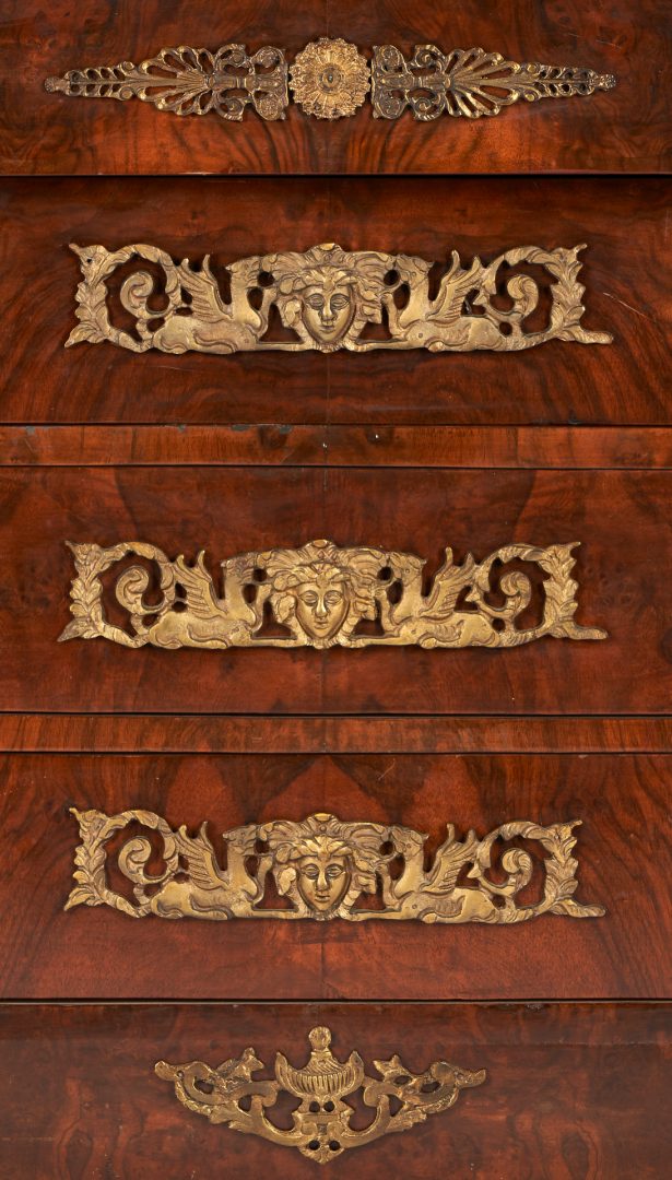 Lot 139: French Empire Style Marble Top Chest w/ Ormolu Mounts