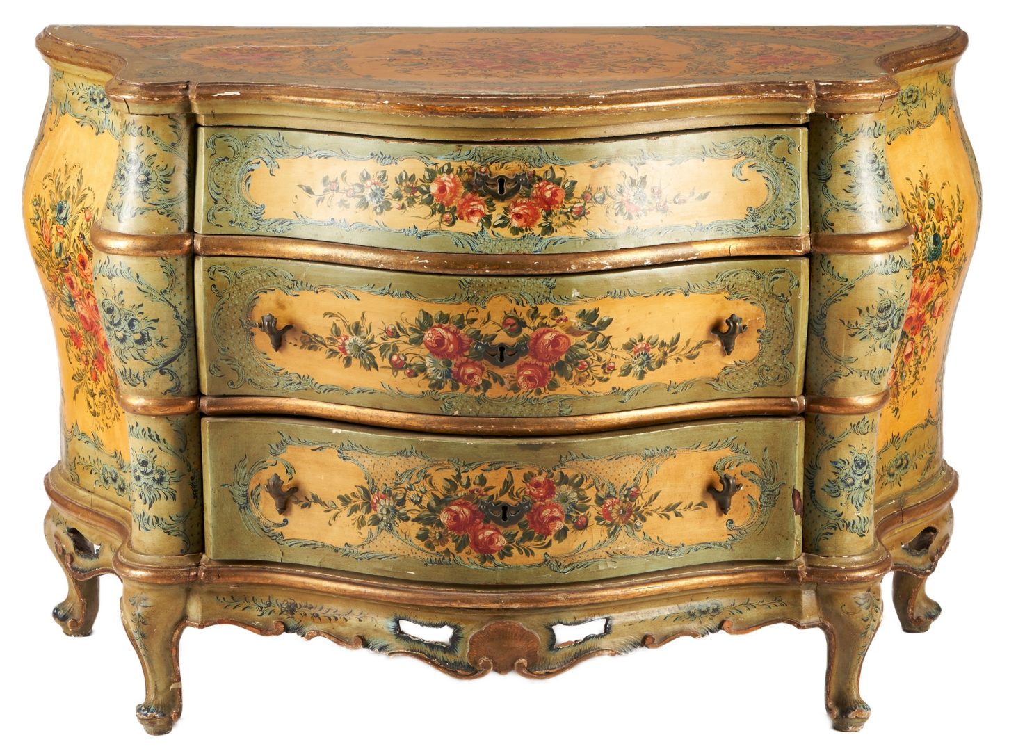 Lot 142: Venetian Polychrome Painted Bombe Chest or Commode