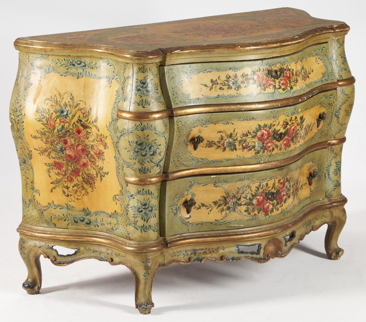 Lot 142: Venetian Polychrome Painted Bombe Chest or Commode