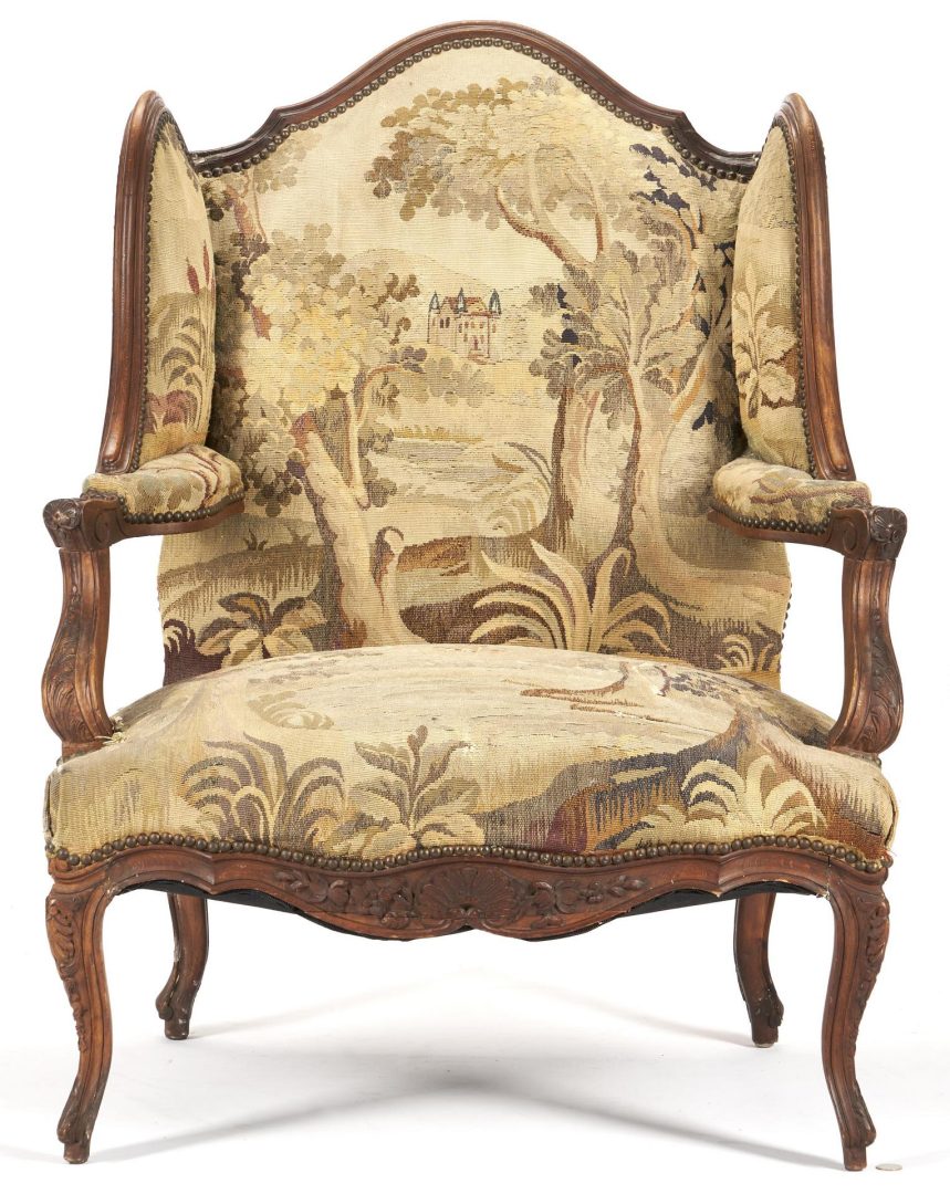 Lot 145: Louis XV Style Armchair or Fauteuil a Oreilles, Aubusson Upholstery