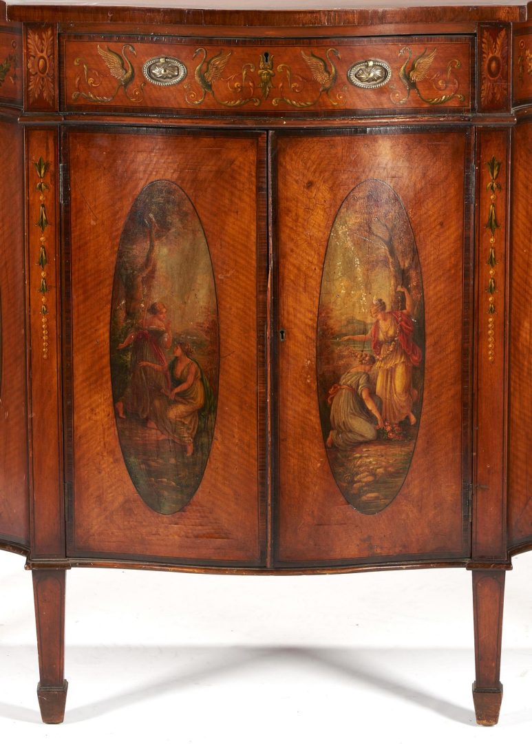 Lot 150: English Adams Style Painted Satinwood Cabinet or Diminutive Sideboard