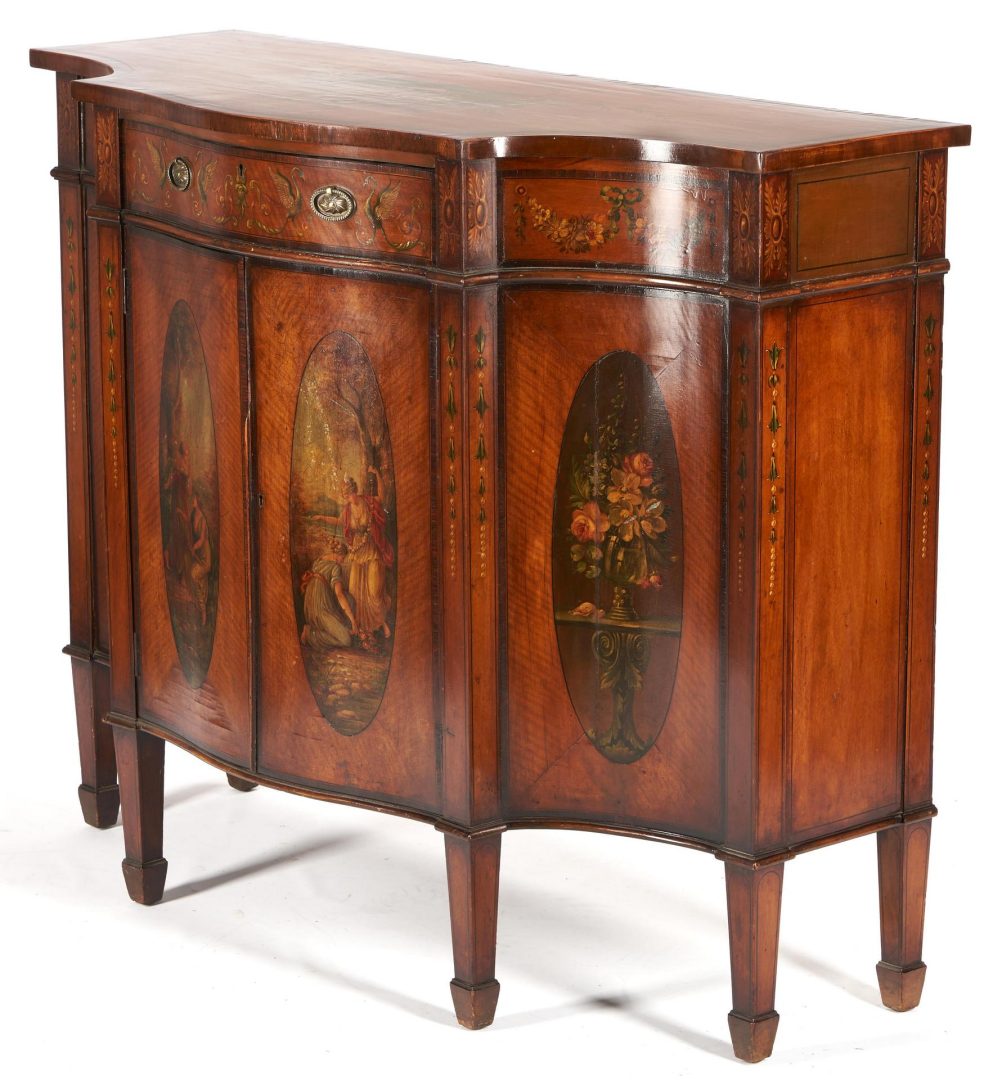 Lot 150: English Adams Style Painted Satinwood Cabinet or Diminutive Sideboard