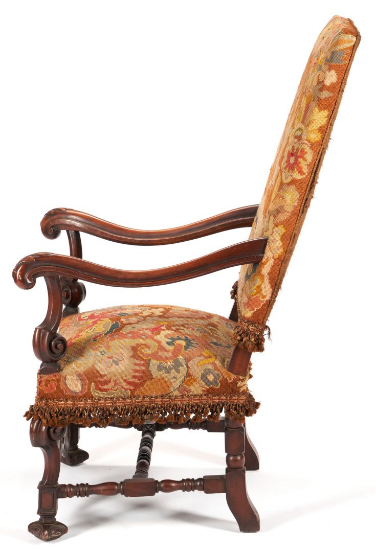 Lot 159: Continental Baroque Style Mahogany Armchair, Needlework