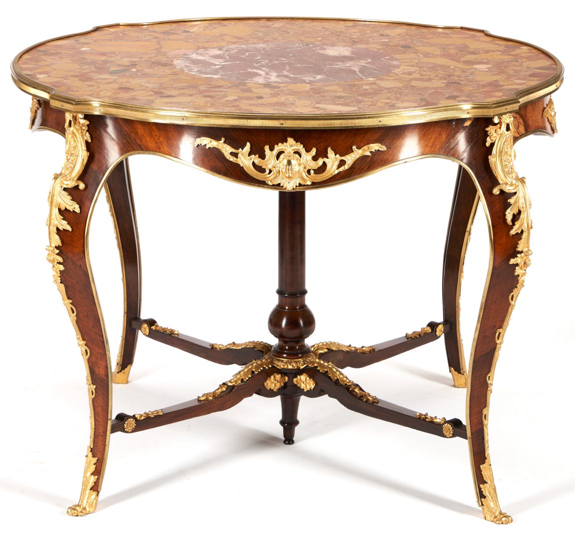 Lot 168: Louis XV Ormolu Mounted Center Table with Variegated Marble Top