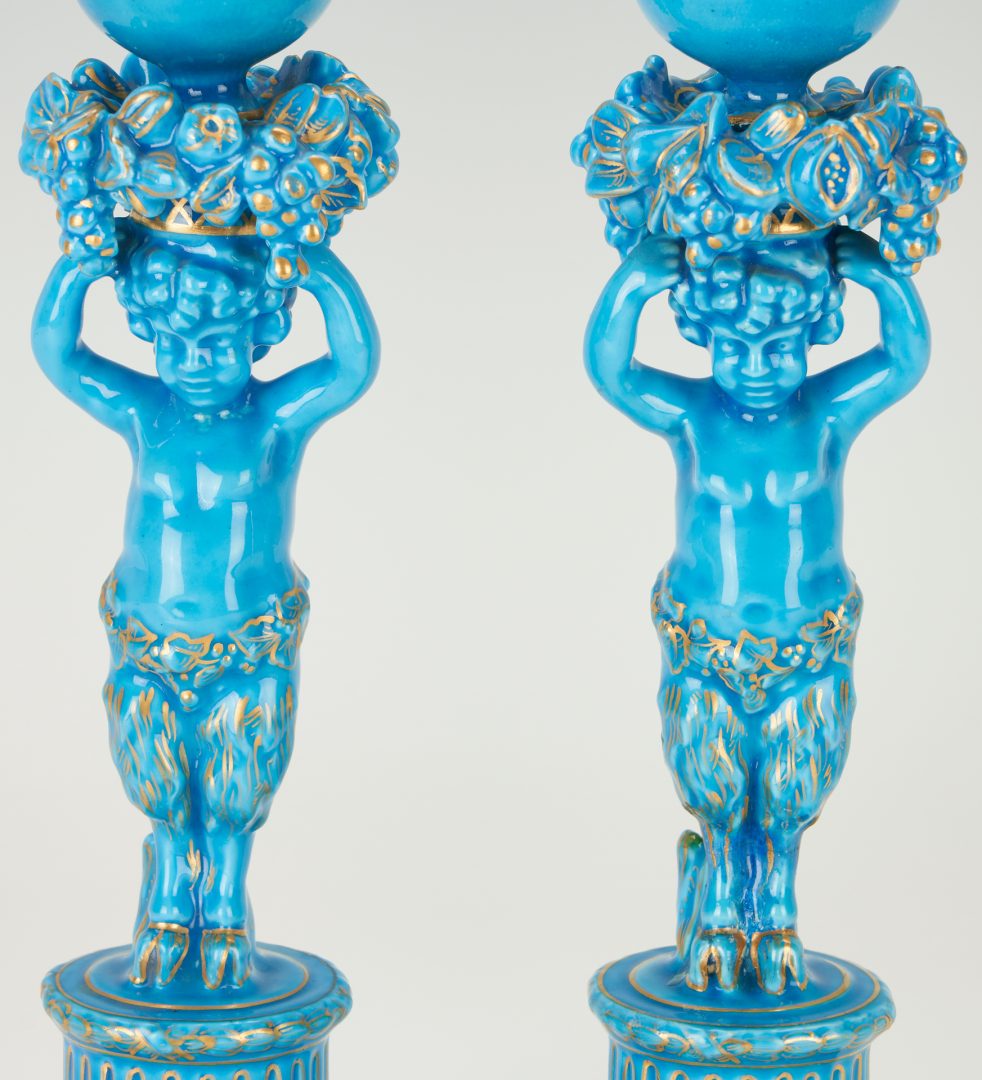 Lot 175: Sevres Style Figural Blue Porcelain Clock and Garniture
