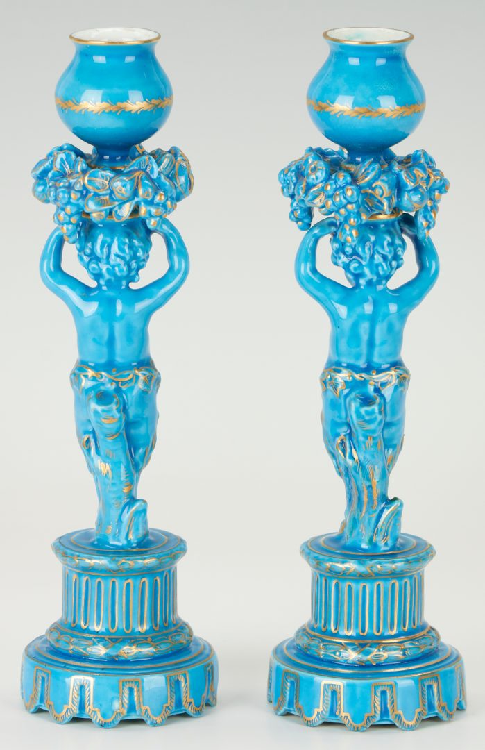 Lot 175: Sevres Style Figural Blue Porcelain Clock and Garniture