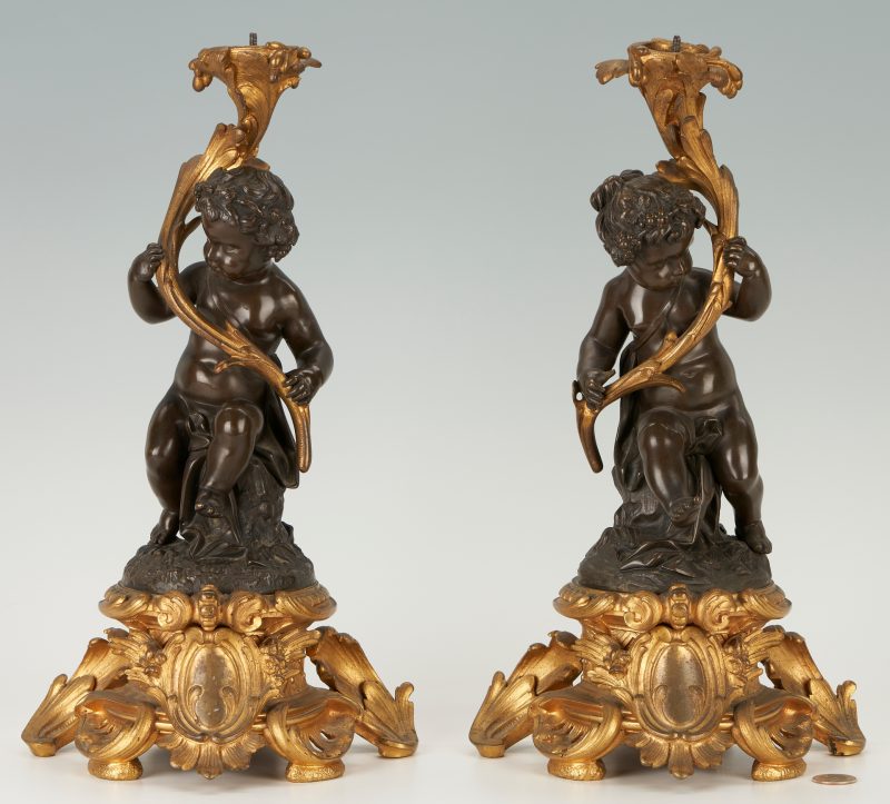 Lot 177: Pr. French Figural Bronze Candlesticks