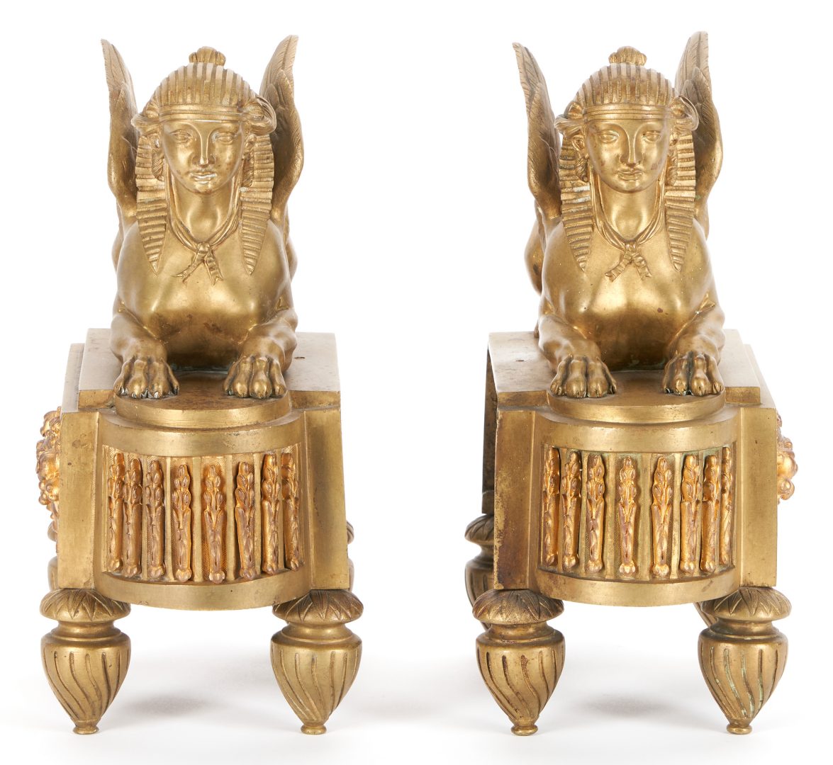 Lot 179: Pr. Bronze Sphinx Figural Chenets Fitted as Lamps