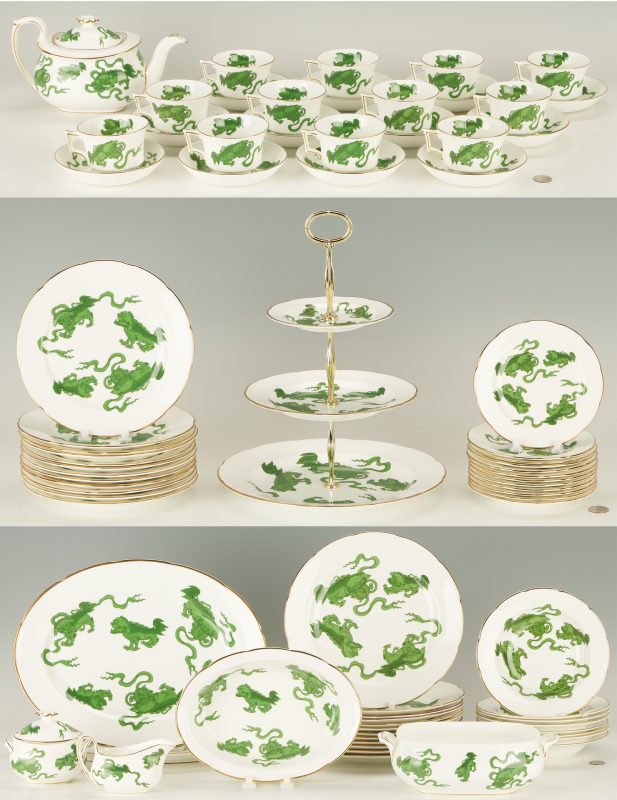 Lot 186: 92 Pcs. Wedgwood Chinese Tigers Green, Service for 12