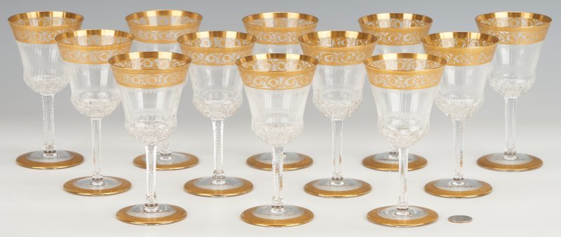 Lot 203: 12 St. Louis Thistle Crystal Burgundy Wine Glasses