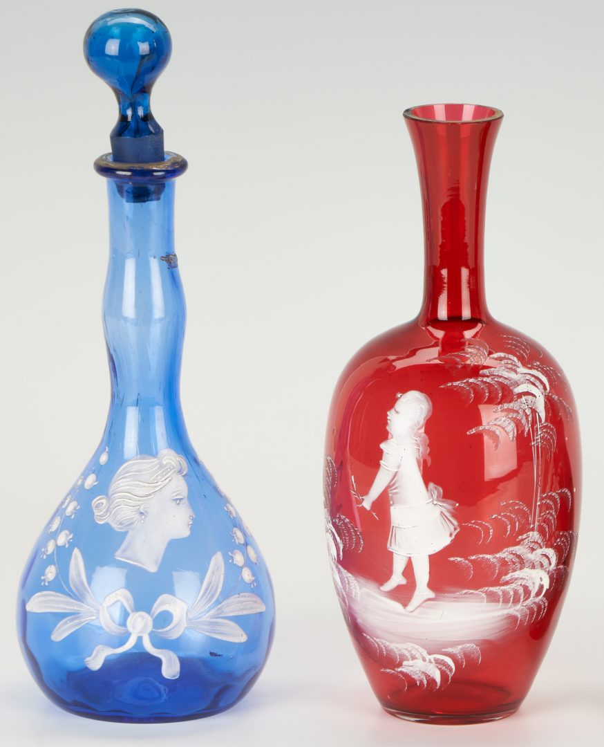 Lot 206: 11 Mary Gregory Glass Items, incl. Barber Bottles