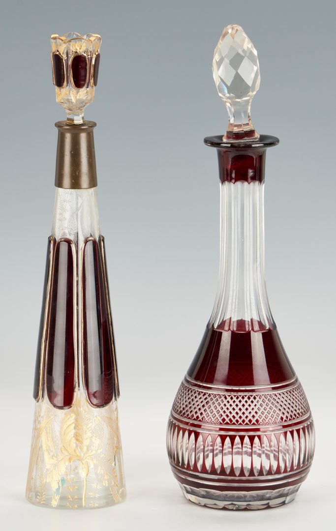 Lot 210: 4 Crystal Decanters, incl. Cobalt & Cranberry Cut to Clear