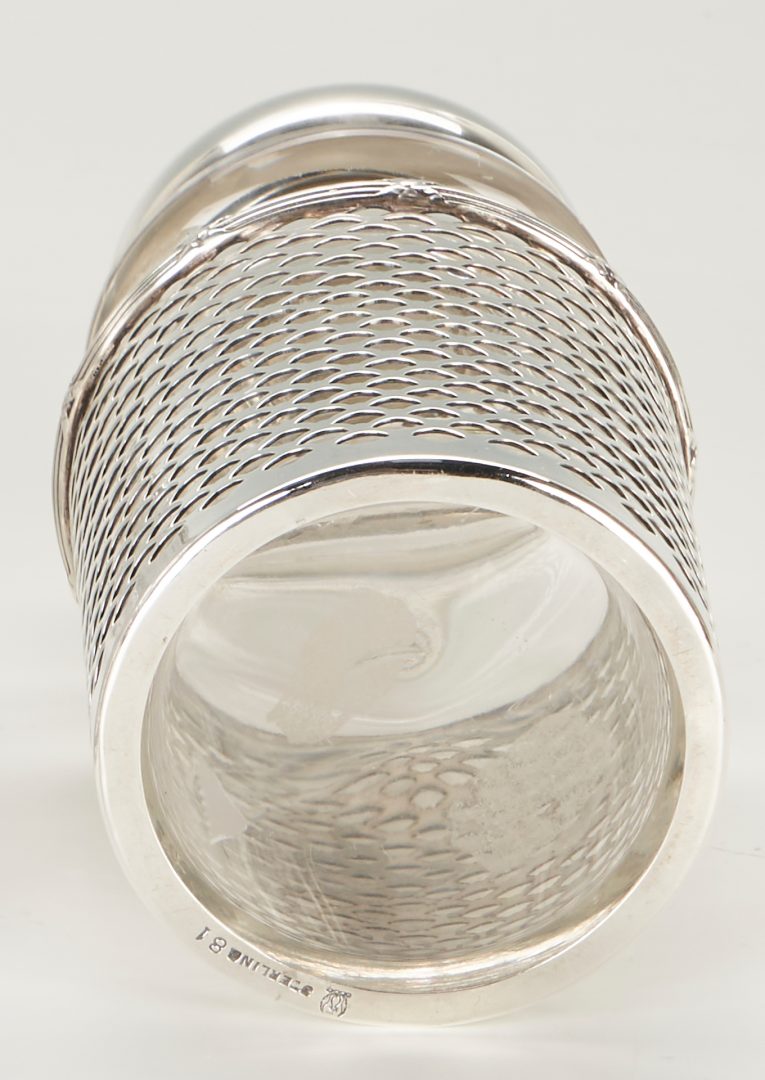 Lot 211: 7 Cut Glass Bottles w/ Silver Lids, incl. Perfume & Inkwell
