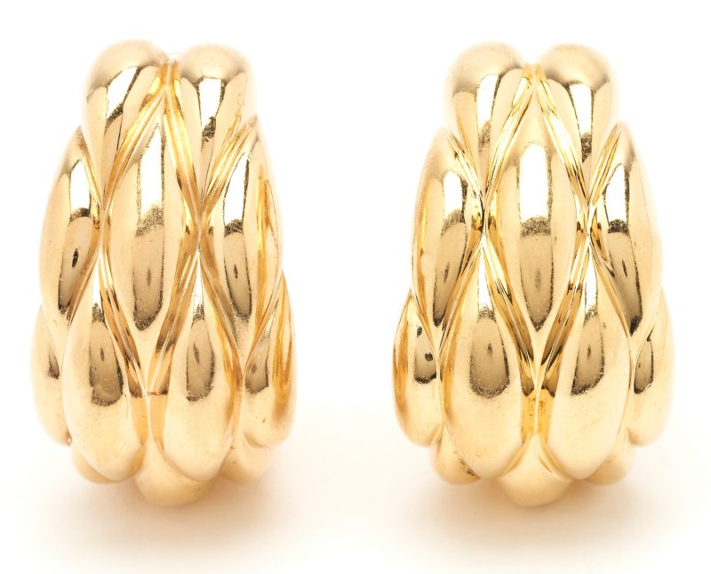 Lot 214: 18K Gold Multi-Teardrop Clip Earrings