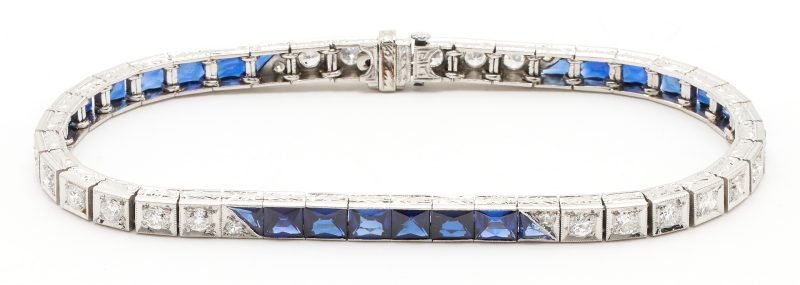 Lot 221: Platinum Diamond & Sapphire Line Bracelet