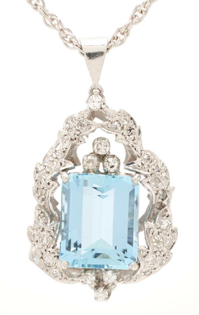Lot 223: 14K Aquamarine & Diamond Necklace w/ Matching Ring