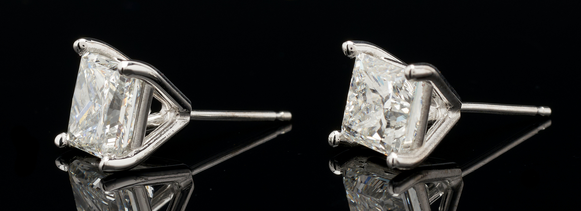 Lot 22: Pair 14K  Princess Cut Square Diamond Earrings, 4 Carats