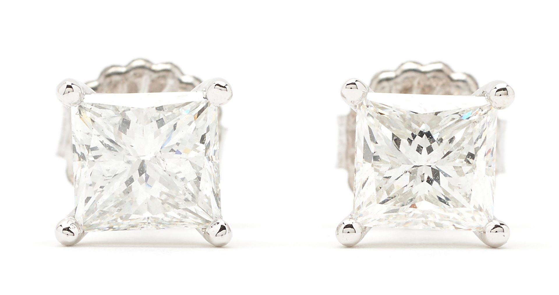 Lot 22: Pair 14K  Princess Cut Square Diamond Earrings, 4 Carats