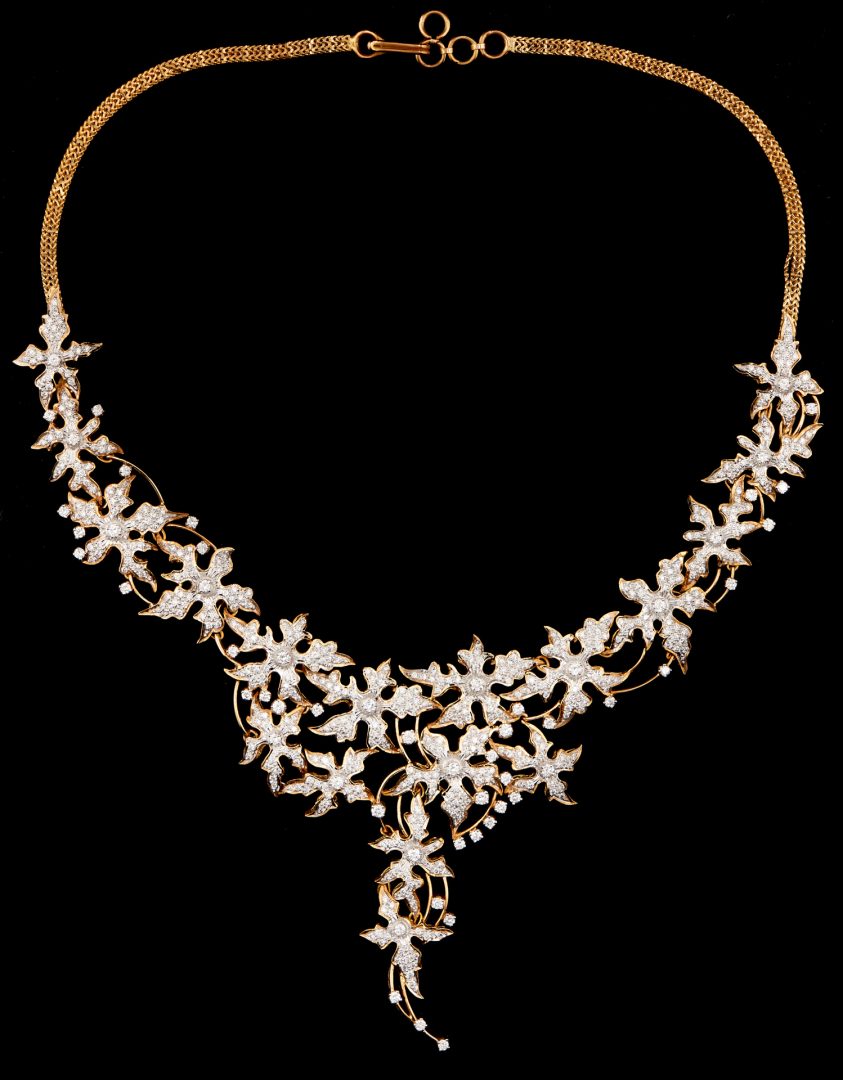Lot 24: Ladies 22K Gold & Diamond Waterfall Necklace w/ Matching Earrings