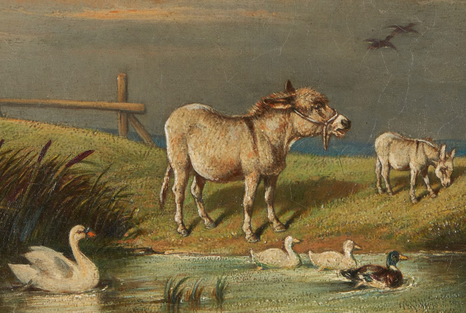 Lot 262: Edward Lloyd O/C Landscape Painting w/ Swan, Ducks, & Donkeys