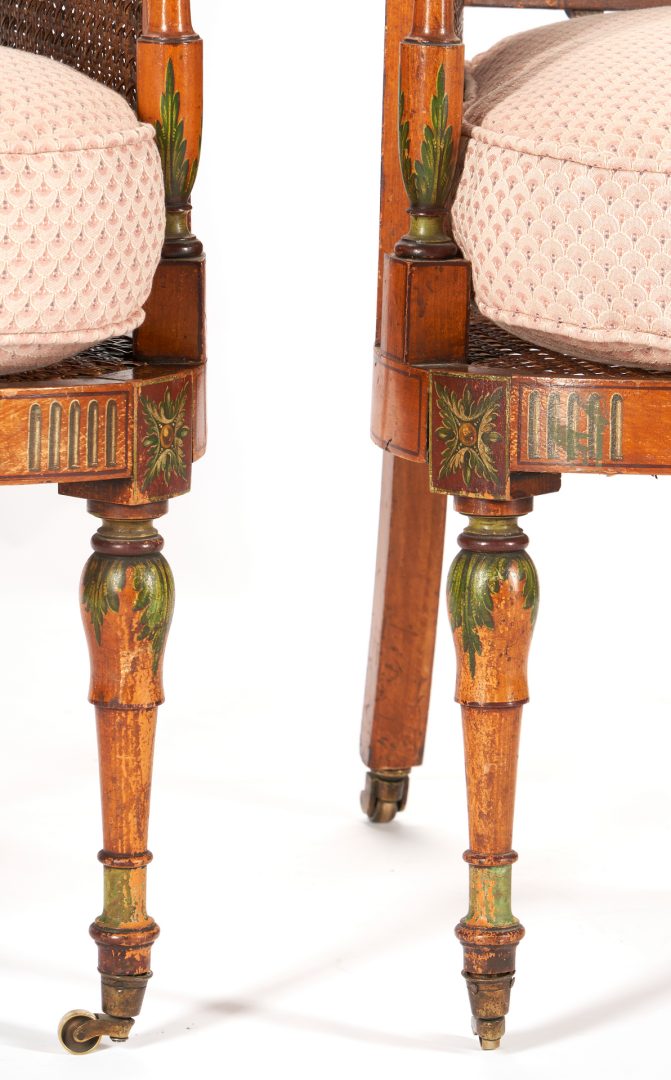 Lot 279: Pair of Painted Satinwood English Armchairs