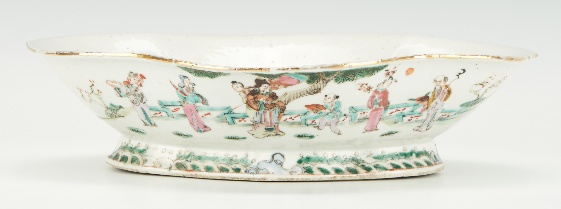 Lot 298: Chinese Famille Rose Porcelain Punch Bowl & Footed Dish