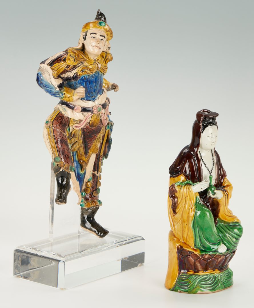 Lot 299: 2 Chinese Sancai Glazed Pottery Figures