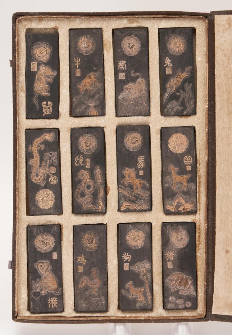 Lot 310: Chinese Hardstone Horse, Seals, Zodiac Inkstones and Panel